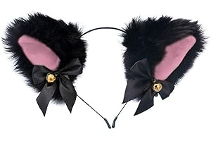 Dodheah Orecchie Gatto Cerchietti per Capelli Mollette per Capelli con Orecchie da Volpe/Gatto Gatto Accessori per Festa Costume Carnevale Halloween Natale Donna Ragazza Nera+Rosa
