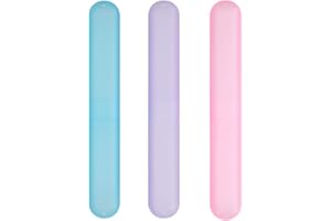 kwmobile 3x Boîte Brosse à Dent - Boîte de Rangement pour Brosses à Dent - Étui de Protection en Plastique pour Transport Voyage - fuchsia-violet-bleu clair