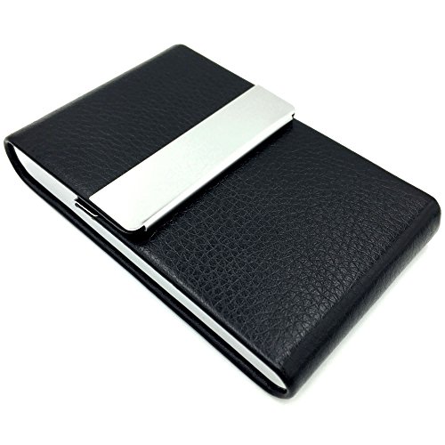 Tarjetero para Tarjeta de Visita Cuero RFID para Hombres Mujeres - 20 Tarjetas de Visita o 10 Tarjetas de Crédito (Negro)