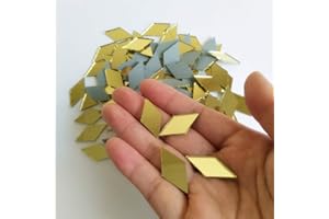 RUIXUAN Diamond Shape Mosaic Tiles Mirror Glass Home Decoration Crafts DIY Accessory (Glass Mirror Yellow Gold, 1/2x1inch)