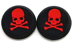 AMBERTOWN Silicone Thumb Stick Grip Cap Joystick Thumbsticks Caps Cover for PS4 Xbox One PS3 Xbox 360 PS2 Game Controllers (Red Skull)