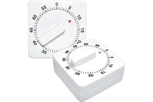 Xiuyer Timer da Cucina Meccanico, 2 Pezzi Timer da 60 Minuti con Allarme Forte Desktop Gioco Countdown Promemoria Quadrato Contaminuti per Cucinare Cottura(Plastica, Bianco)