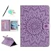 Produktbild Uposao für Apple iPad Pro 9.7 (2016) Hülle PU Leder Lila Druck Sonne Totem Blumen Kartenfächer Wallet Flip Case Cover Folio Etui Tasche Handyhülle Schutzhülle mit Magnetverschluss Standfunktion und Handschlaufe Brieftasche Handytasche + Eingabestift Stylus Pen + Blau Blumen Staub-Stecker