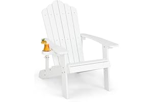 ‎COSTWAY COSTWAY Adirondack Stuhl mit Getränkehalter, wetterfester Gartenstuhl, Gartensessel aus Kunststoff, Outdoor-Stuhl für Garten, Terrasse, 170 kg Tragfähigkeit (Weiß)
