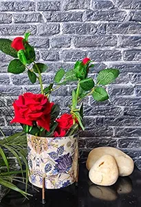 Candor Home Decors Handicraft Small Rust Free Metal Planter with Stand Artificial Flower, Indoor Plants Pot Container with Stand Designer Meena Flower planters for Living Room, Balcony and garden (gray).