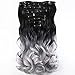 Neverland Two Tone 7pcs Ombre Curly Hair Extensions Hairpiece Heat Resistant Black to Sliver Grey