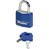 Master Lock Anahtarlı Asma Kilit Masif Al&uuml;minyum Vinil Kaplamalı, Mavi, Sarı, Kırmızı, 5,2 cm x 3 cm x 1,6 cm