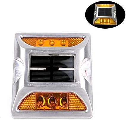 Solar Driveway Lights, Solar Powered Outdoor Pathway Aluminum Reflector Led Flash Road Stud Double Side Square Shape Road Pavement Marker (4 Piece)