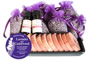 Quercus Living Fragrant Lavender Filled Large Bags and Cedarwood Hanging Rings, Lavender Essential Oil, Cedarwood Essential OIl