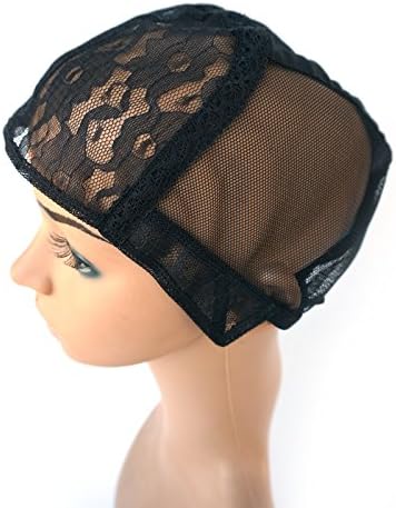 Enoya Wig Making Caps with Adjustable Straps and Ear Wings for DIY Wig Glueless Net Weave Cap Stretchy Medium Size 1Pc/Lot (Black)