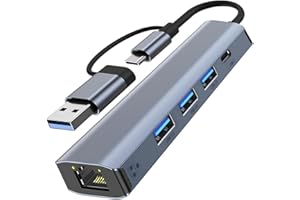 APLIMLN 5 IN 2 Adattatore USB Ethernet Gigabit RJ45, Hub Ethernet LAN con 3 Porte USB 3.0 e Ricarica Tipo C PD,Connessione Stabile e Compatibile con Windows macOS Linux Chromebook