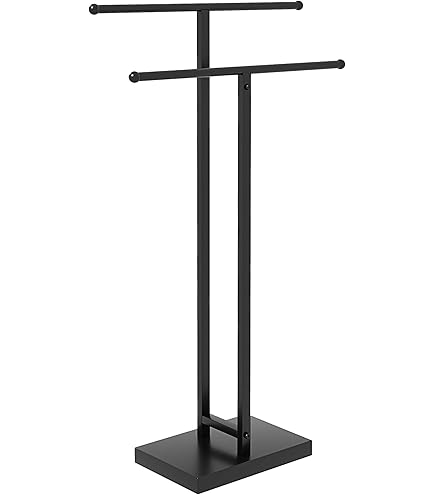Porte Serviette Design IDIMEX Porte Serviette Salle De Bain En Métal Noir, Design Simple Et Moderne, Sur Pieds Avec Socle Stable, 3 Barreaux Porte Serviettes, Noir Porte Serviette Sur Pied Noir