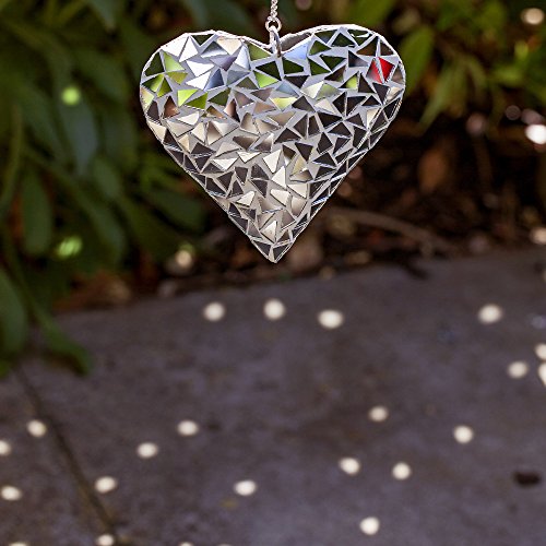 Hübsches Hängendes Silber Spiegel-Mosaik Herz Ornament, Garten oder Haus Deko - 5