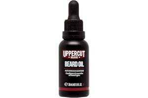 Uppercut Deluxe Huile à Barbe, Conditionneur Léger pour Barbe avec des Huiles Essentielles pour Nourrir la Barbe, Application Douce et Finition Légère, Parfum Patchouli et Cuir 30ml