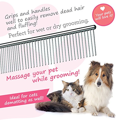 SHENNOSI-Pet-Grooming-massage-Comb-for-Dogs-Stainless-Steel-Set-of-2-Different-size