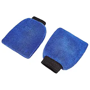 OAN Microfiber Waterproof Dual Sided Multipurpose Car Home Office Cleaning Microfiber Glove Mitt with Waterproofing Layer | Super Large Size (20x17X2 cm) Extra Thick (Pack of 2) (Blue)