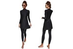 Odizli Damen Muslimische Badeanzug Burkini Langarm Schwimmoberteile Built in Bra+Schwimmhose 2tlg Full Cover Modest Bademode