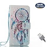 Aireratze Galaxy S5 Handyhülle, Galaxy S5 Hülle PU TPU Innen 2 Separate Magnetverschluß Kratzfestes 3D Oberflächenregenbogen Mandala Dreamcatcher in Traumfänger Hülle für Samsung S5 (USB Cable)