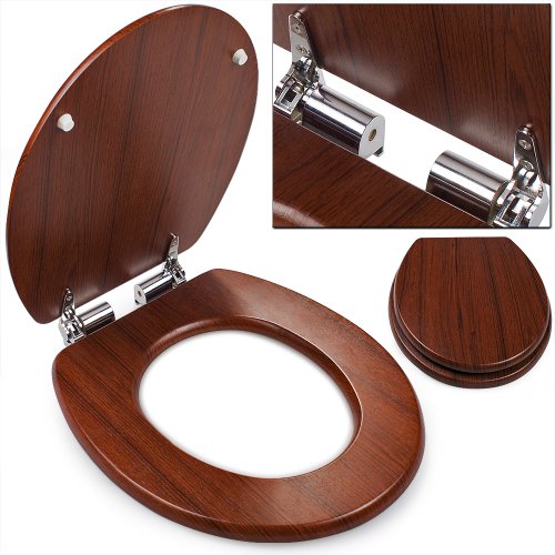Toilettensitz Toilettendeckel Holz Absenkautomatik, Edelstahlscharnieren – WC Sitz - 2