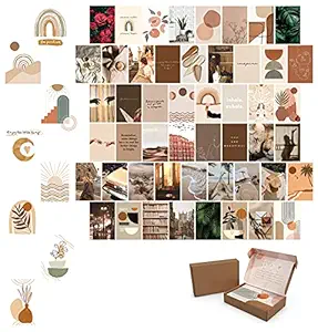 Decology Boho People Aesthetic Wall Collage Kit | Peel-N-Stick Paper Wall Collage Kit | Self Adhesive Wall Posters Kit for Room Decoration (Beige, 4 x 6 inches) -50 Pieces