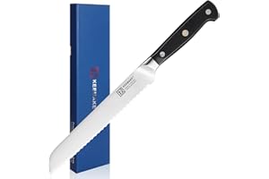 KEEMAKE Coltelli da Cucina Professionali, Coltello Cucina 20 cm, Coltello da Pane in Acciaio ad Alto Tenore di Carbonio, Coltelli Multiuso con Confezione Regalo