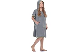 FLYILY Adulto Unisex Bata Poncho de Toalla para Niños Natación Toalla Playa Surf Poncho Albornoz Robe con Capucha para Cambiarse de Ropa(Grey,S)