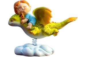 Gemmia Miniature Fairy Garden Dragon Figurine for Car Decor- Soaring Fairy on Dragon