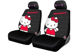 Yupbizauto Hello Kitty Cord Car Seat Cover with Embroiddery Pink Kitty Face Headrest Covers and Air Freshener