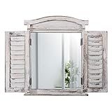 Lieferumfang: 1x Wandspiegel Mendler Wandspiegel Spiegelfenster mit Fensterläden 53x42x5cm ~ weiß Shabby