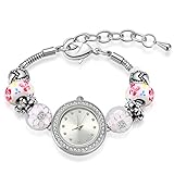 MANBARA Silber der damen Tonrhinestone Armband-Uhren Geschenk Schmuck (Weiße Blumen)