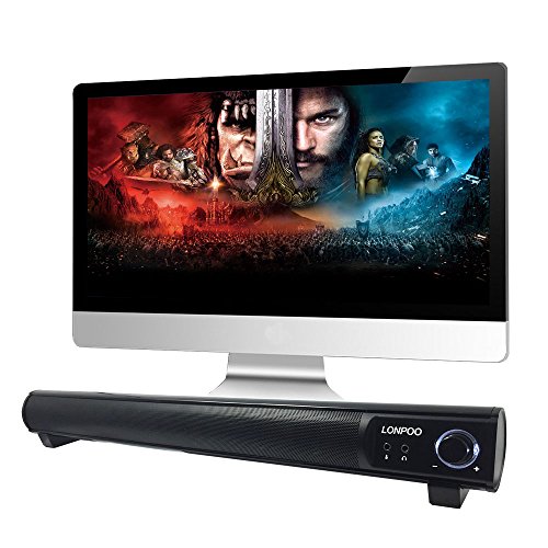 LONPOO 600X Compact Sound bar Speaker 10W USB Powered with Volume Knob for Computer Laptop Smartphones (AC Adapter not include)