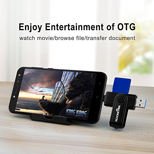 OTG Kartenleser Adapter, Rocketek USB 3.0 Speicherkartenleser mit 2 Steckplätzen SD / TF Kartenleser – Stützleser 2 verschiedene Speicherkarten gleichzeitig - 5