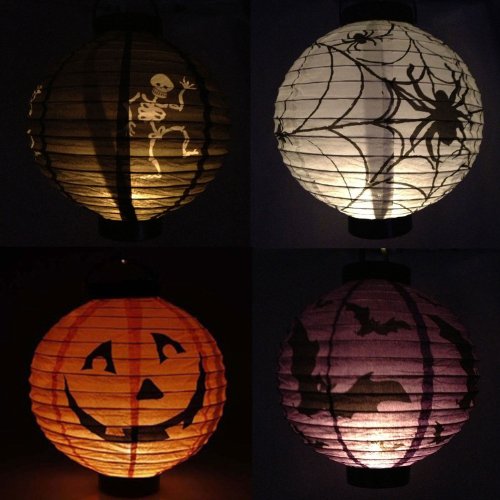 SODIAL(R) 4x Halloween Pumpkin Spider Bat Skeleton Lamp Paper Lanterns Decoration Party