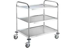 BPT servierwagen Edelstahl küchenwagen auf Rollen mit runder Griff,rollwagen für Restaurants Mit 4-Bremsräder (3 böden)