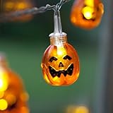Lights4fun 10er LED Lichterkette 3D Kürbis Halloween Karneval Deko Lichterkette Batterie