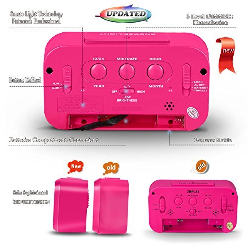 ZHPUAT Digital-Wecker Digitaluhr große LCD-Ziffern mit Hintergrundbeleuchtung Rosa - 5
