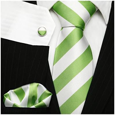 Classic Striped Ties UK - Cufflinks & Handkerchief (White & Green)