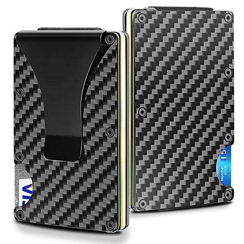 L&U 1pcs en Fibre de Carbone Wallet - Argent Clip Pocket Wallet Avant - Slim Minimaliste Wallet RFID Blocking- Titulaire de la Carte de crédit pour Les Hommes et Les Femmes Porte-Cartes