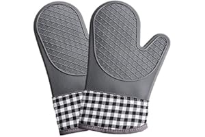 ATWG Oven Gloves Heat Resistant - Non Slip Silicon Kitchen Mitts for BBQ Cooking Baking Microwave Gauntle with waterproof (Grey)