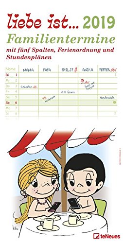 Preisvergleich Produktbild Liebe ist... 2019 - Familienplaner, Terminkalender, Familienkalender mit 5 Spalten, Stundenplänen und Ferienordnung - 23 x 45,5 cm