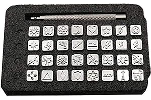 Tokenhigh 32PCS Leder Stempel Leder Prägestempel Set Punzierstempel Punziereisen Set Leder Punzieren Leather Carving Craft 10 * 10mm