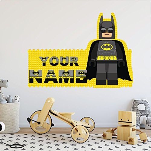 LEGO Batman 01 PERSONALISED NAME Boys Room Wall Sticker Decals- REPOSITIONABLE Fabric REMOVABLE Vinyl Nursery Kids Room Children Bedroom Wall Art Printed Stickers Home Décor Mural Kindergarten Wall Decoration