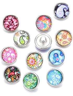 Soleebee Glas Aluminium 12mm Click Button Schmuck Charms Set 12 Stück