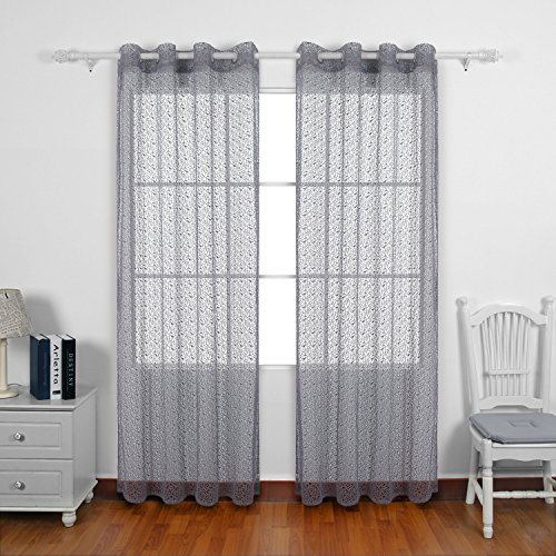 Deconovo Netz Vorhänge Voile Vorhang Ösen Deko Vorhang 245×140 cm Dunkelgrau 2er set - 2