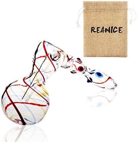 REANICE PIPE Color Glass Bubbler Pipe for smoking with Carb Hole (H:10cm W:13cm) + Tobacco bag