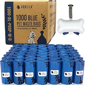 Gorilla Supply 1000 Blue Dog Pet Poop Bags, EPI Technology, 50 Refill Rolls ( with Patented Dispenser)