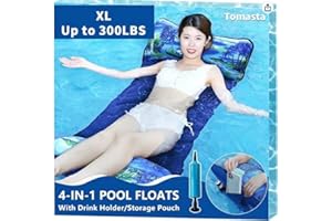 TOMASTA Inflatable Pool Floats, Adult size lilo foaties, Resuable luxury Pool Hammock, 5-1 Multifunction pool Lounger-Chair-Raft-Drifter-Saddle-Drink holder, Soft and Comfortable Quality Vacation, Blue