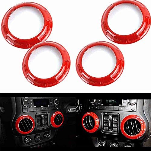 Air Condition Vent Outlet Ring Cover Trim For Jeep Wrangler Unlimited Rubicon JK Sahara &amp; 2/4 Door 2007-2017,Car Interior Decoration Trim Cover Kit (Red)