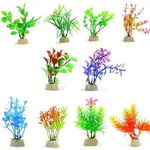 SN Aquatic Aquarium Decoration 10-in-1 Artificial Plastic Plant (4-inches Height) (10 Pcs)