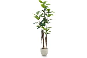 MAIA SHOP Ficus Elástica Artificial 180 cm, Planta Decorativa Realista de Interior, Hojas Grandes y moldeables, Estilo Moderno, sin Mantenimiento